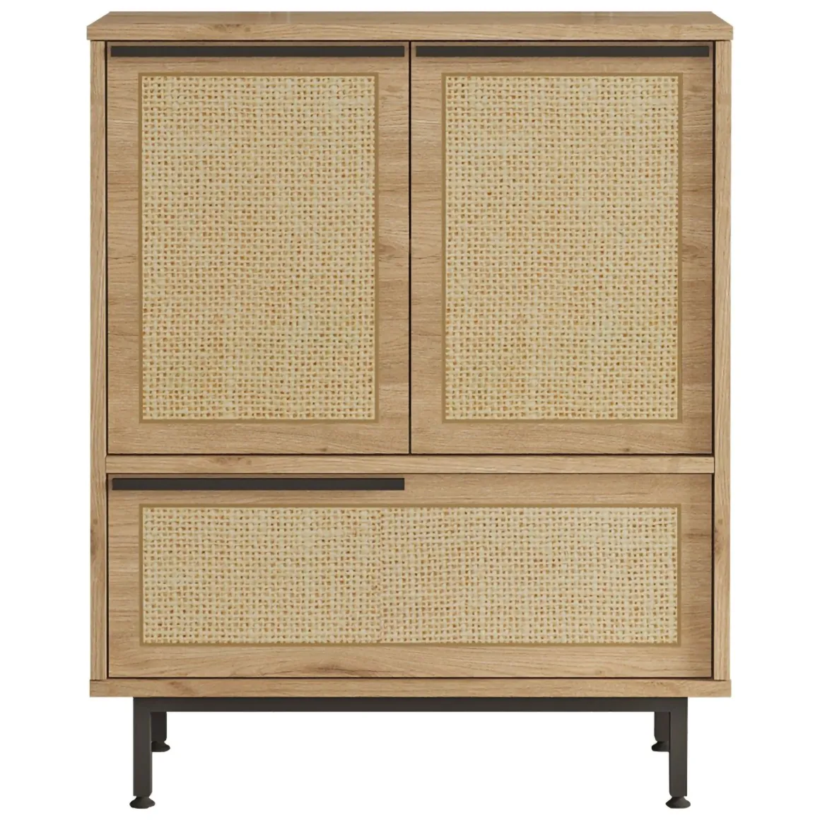 Madie|Credenze > Dmora Credenza 3 Ripiani Apertura Battente 182x44x90h cm, 3 Ante - Malosco Marrone Rovere