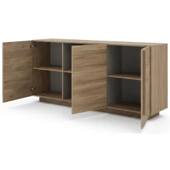 Madie|Credenze > Dmora Credenza 3 Ripiani Apertura Battente 182x44x90h cm, 3 Ante - Malosco Marrone Rovere