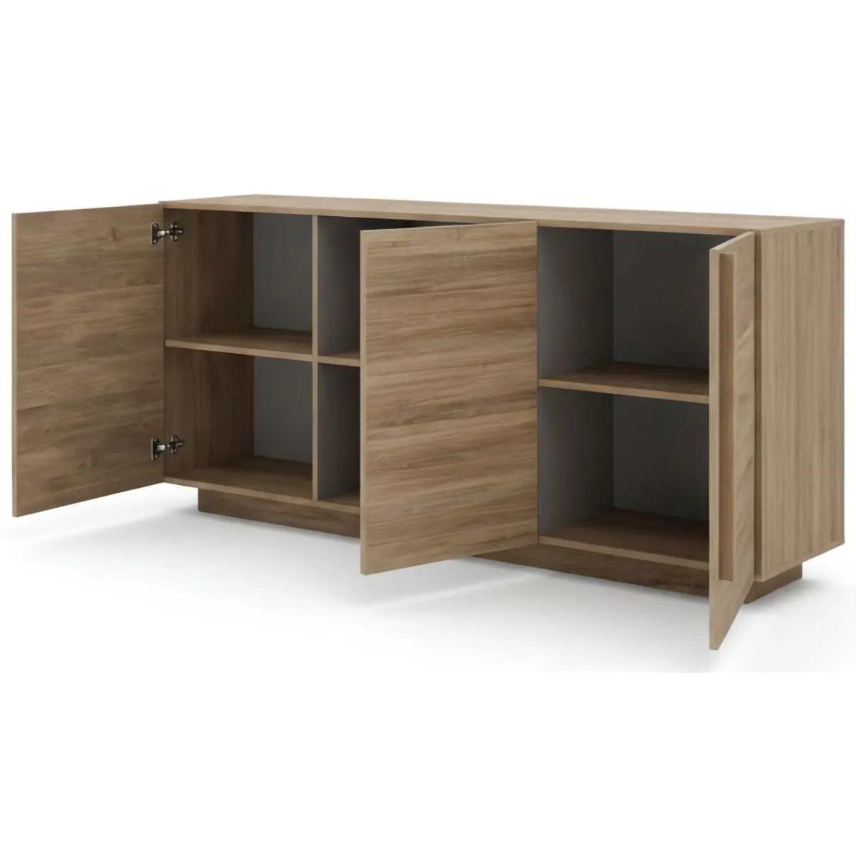 Madie|Credenze > Dmora Credenza 3 Ripiani Apertura Battente 182x44x90h cm, 3 Ante - Malosco Marrone Rovere
