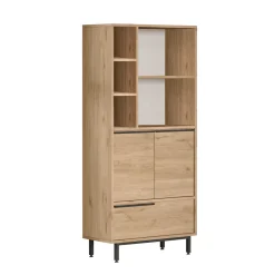 Madie|Credenze > Dmora Credenza 4 Ripiani 3 Ante 75x36x162h cm, 7 Vani - Cinisi Marrone Rovere