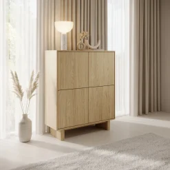 Credenza Marrone Rovere 4 Ripiani Apertura Battente 104x38x124h cm, 4 Ante - Hasareti