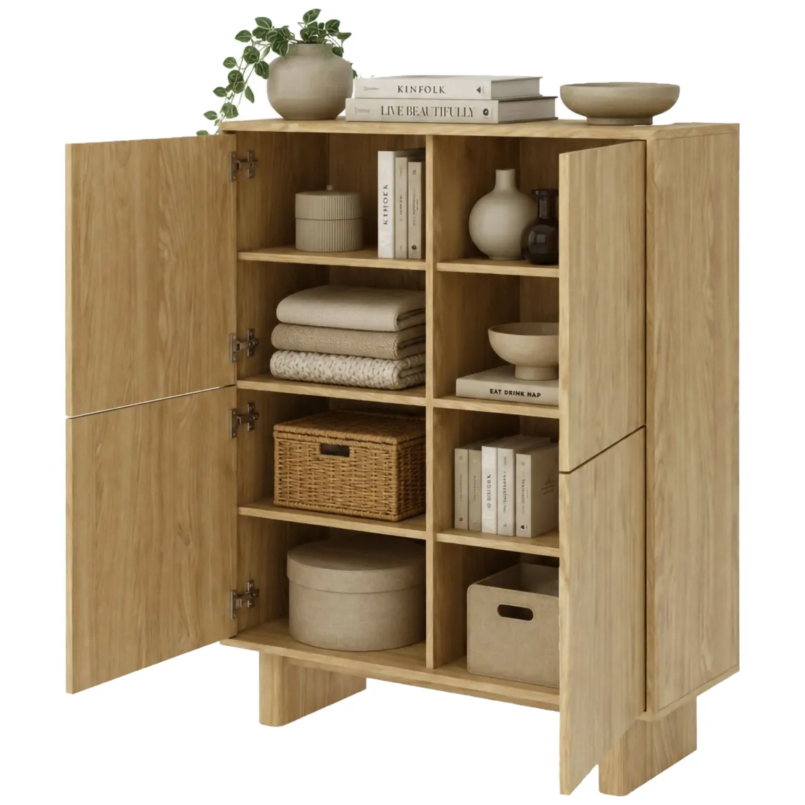 Credenze > Dmora Credenza 4 Ripiani Apertura Battente 200x38x80h cm, 4 Ante - Hamomole Marrone Rovere