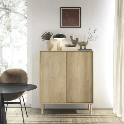 Credenze > Dmora Credenza 5 Ripiani Apertura Battente 104x40x122h cm, 3 Ante - Hatote Marrone Rovere