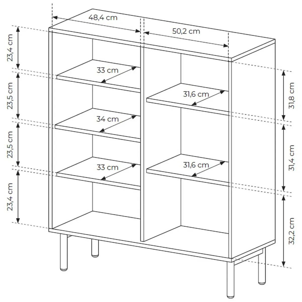 Credenze > Dmora Credenza 5 Ripiani Apertura Battente 104x40x122h cm, 3 Ante - Hatote Marrone Rovere