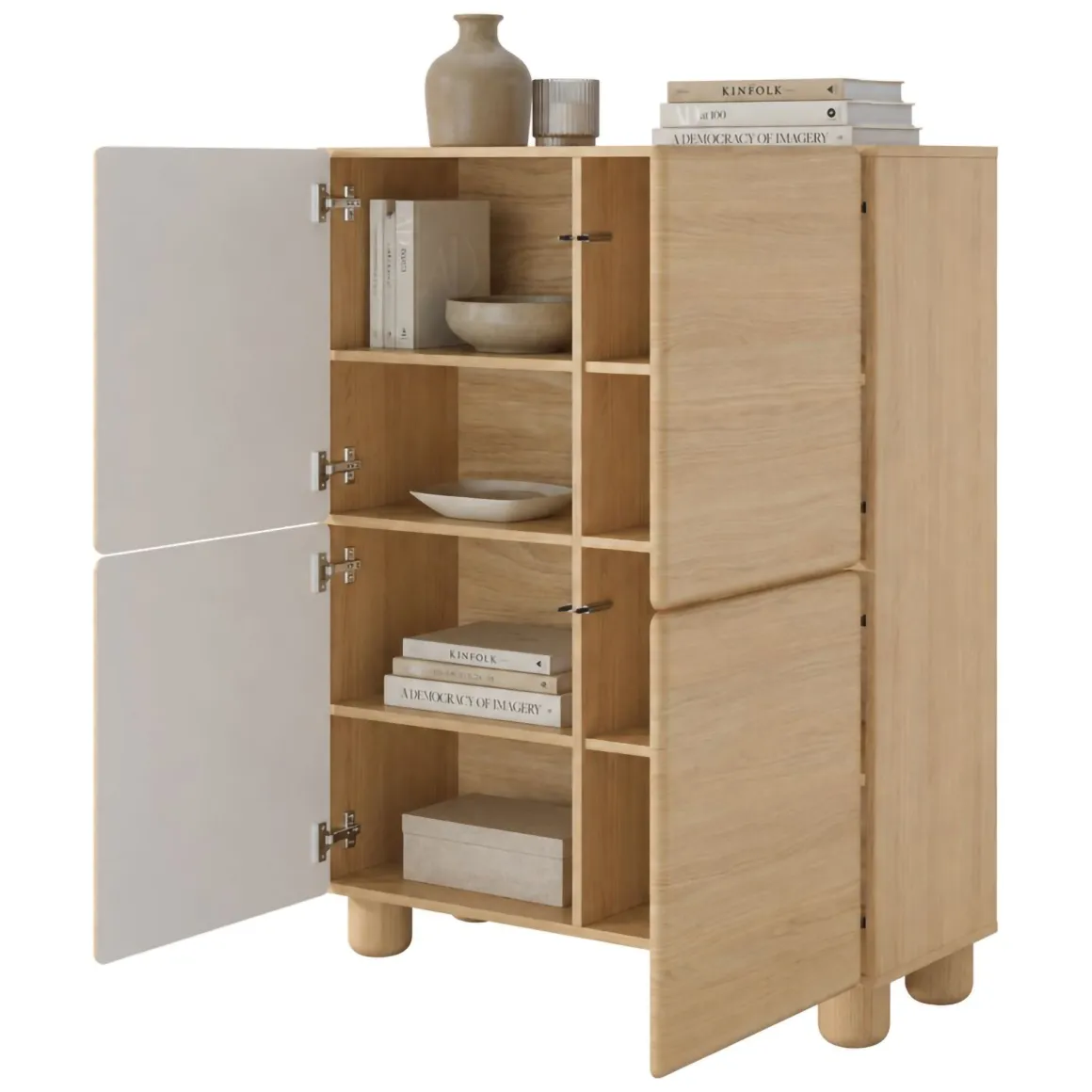 Madie|Credenze > Dmora Credenza 7 Ripiani 2 Ante 160x36x45h cm, 9 Vani - Uta Marrone Rovere