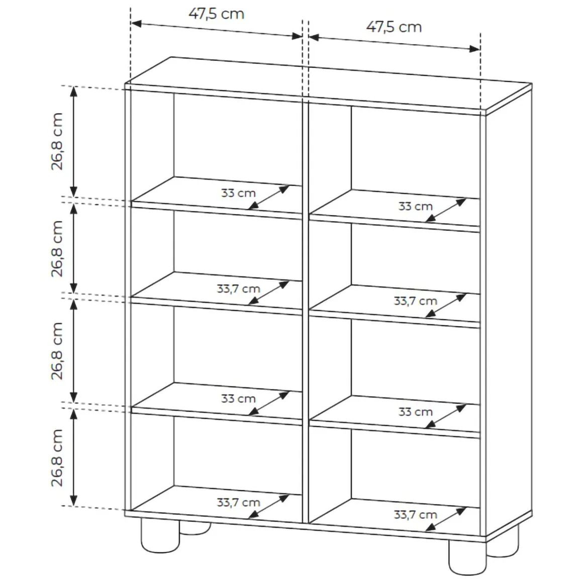 Madie|Credenze > Dmora Credenza 7 Ripiani 2 Ante 160x36x45h cm, 9 Vani - Uta Marrone Rovere