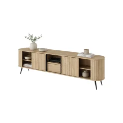 Credenze > Dmora Credenza un Cassetto 2 Ripiani 196x40x51h cm, Apertura Battente, Scorrevole - Hanotofa Marrone Rovere