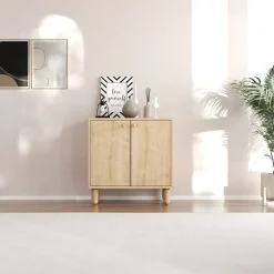 Madie|Credenze > Dmora Credenza un Ripiano 3 Cassetti 182x44x90h cm, 2 Vani - Minoprio Marrone Rovere
