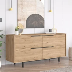 Credenza Marrone Rovere 4 Vani 4 Ante 160x45x74h cm, Apertura a Ribalta - Follo