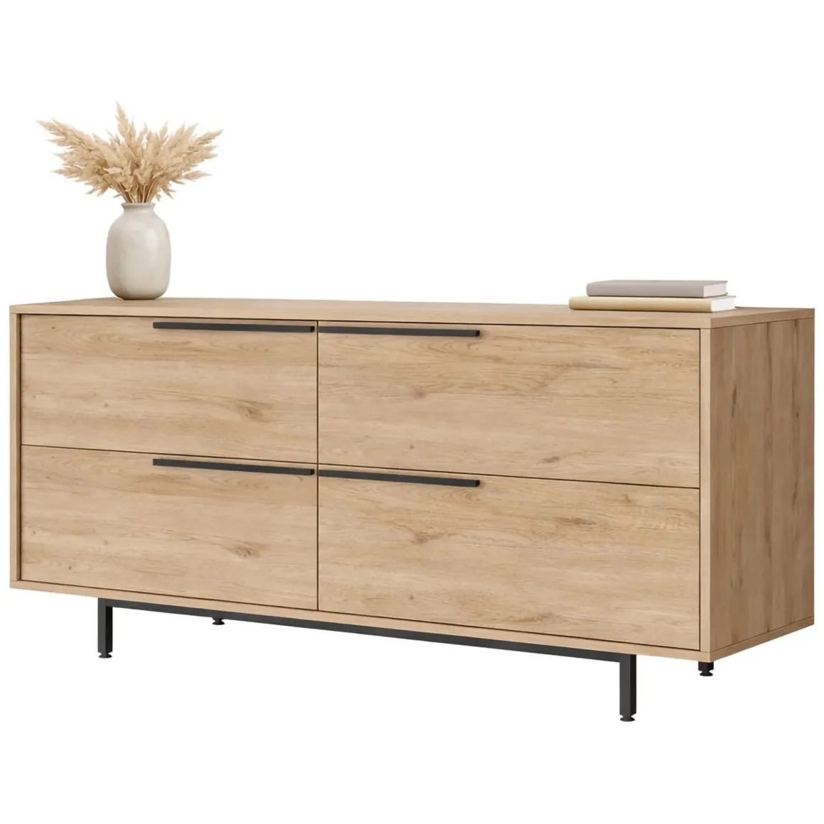 Credenza Marrone Rovere 4 Vani 4 Ante 160x45x74h cm, Apertura a Ribalta - Follo