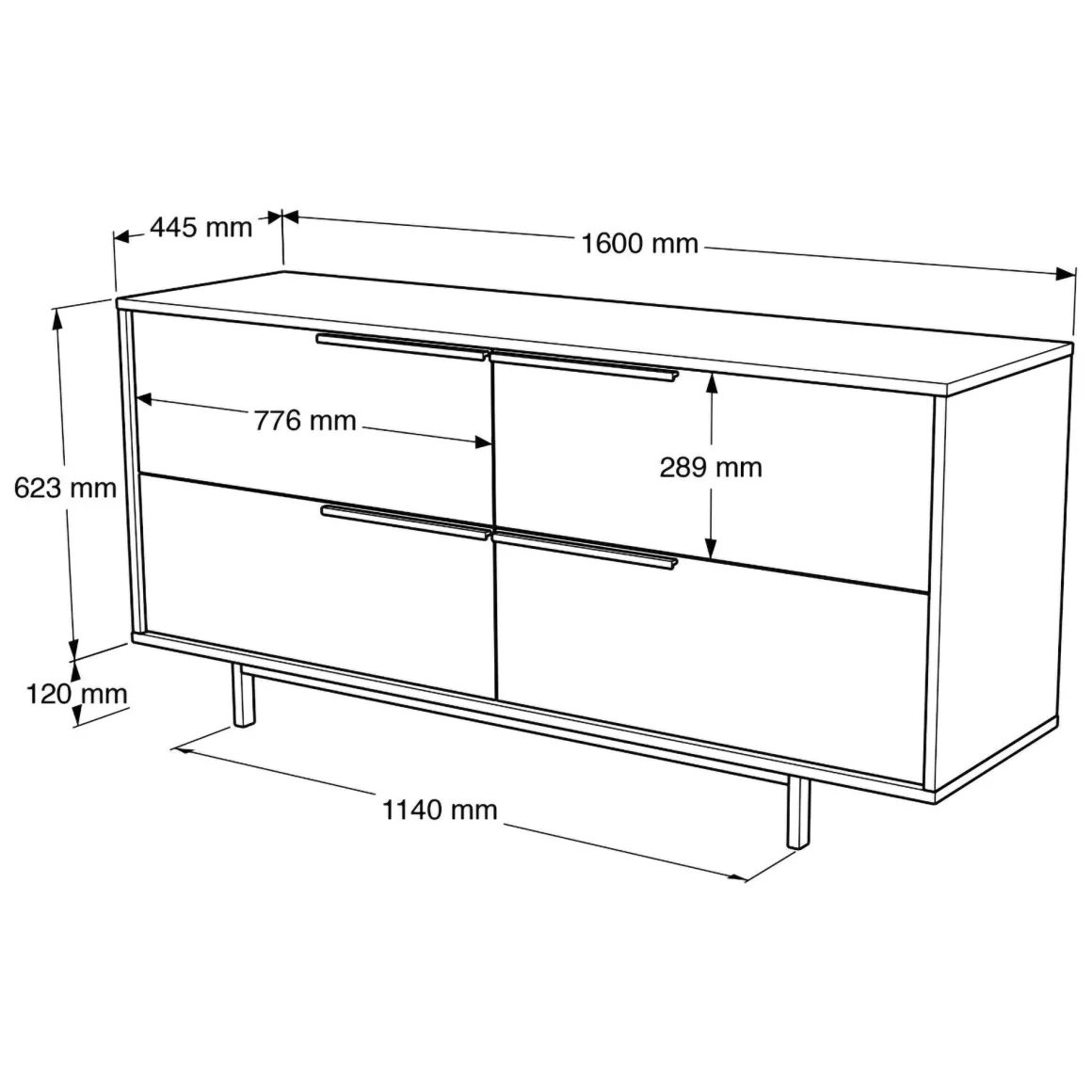 Credenza Marrone Rovere 4 Vani 4 Ante 160x45x74h cm, Apertura a Ribalta - Follo