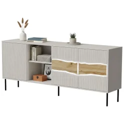 Madie|Credenze > Dmora Credenza Mestrino, 190x40 h80 cm, Beige e Rovere Nodi Beige Cashmere