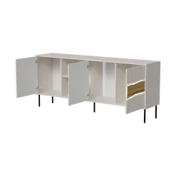 Madie|Credenze > Dmora Credenza Mestrino, 190x40 h80 cm, Beige e Rovere Nodi Beige Cashmere