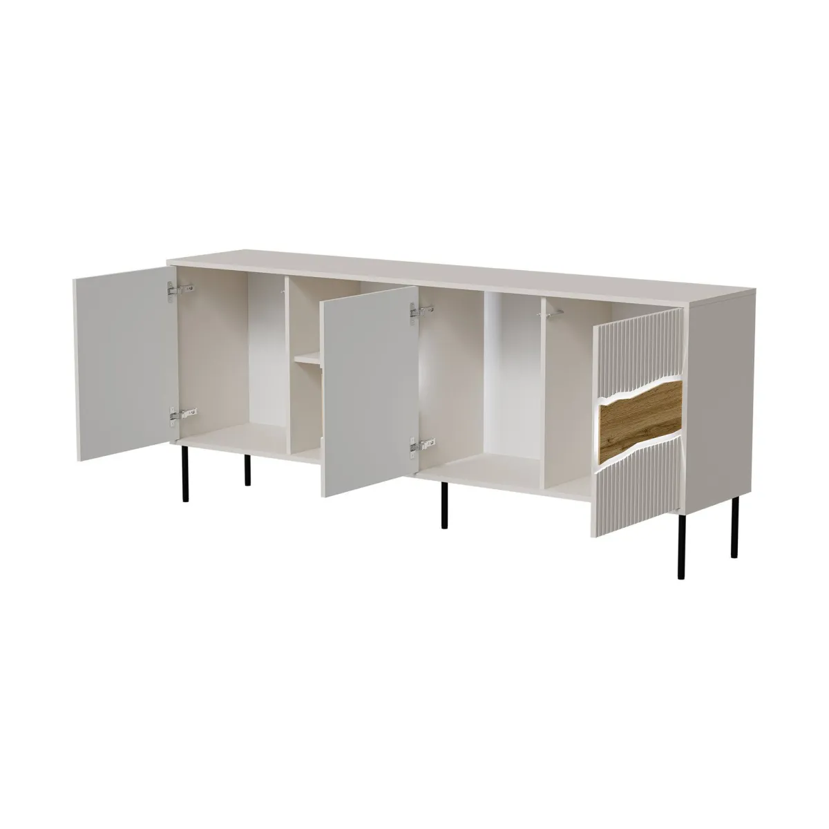 Madie|Credenze > Dmora Credenza Mestrino, 190x40 h80 cm, Beige e Rovere Nodi Beige Cashmere