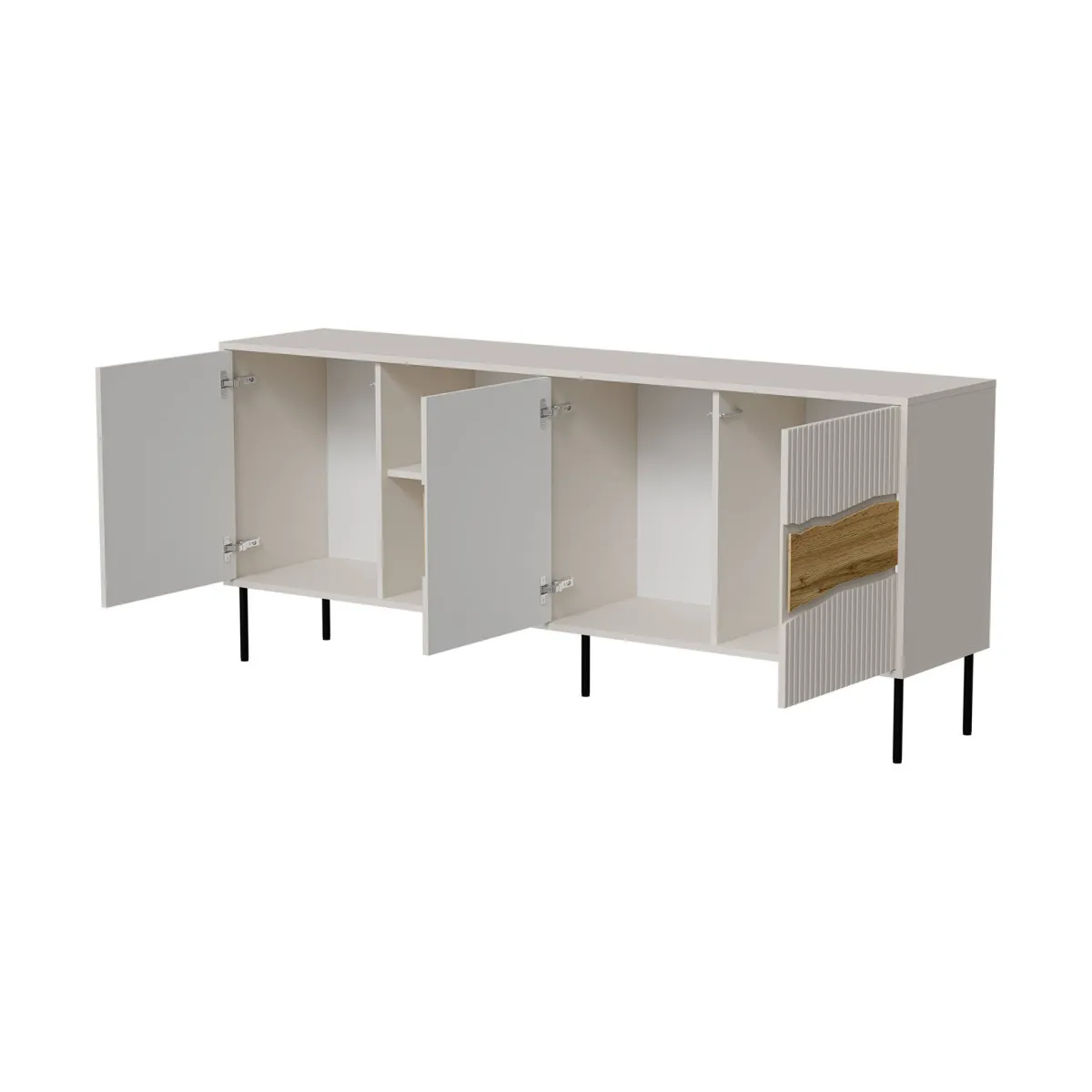 Madie|Credenze > Dmora Credenza Mestrino, 190x40 h80 cm, Beige e Rovere Nodi Beige Cashmere