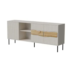 Madie|Credenze > Dmora Credenza Mestrino, 190x40 h80 cm, Beige e Rovere Nodi Beige Cashmere