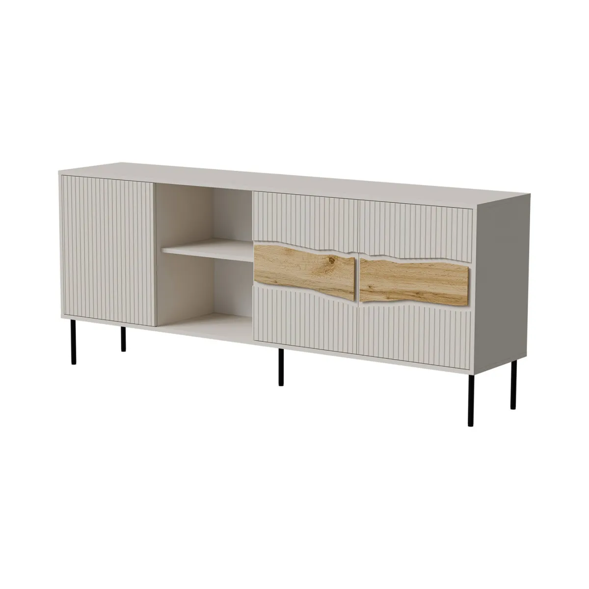 Madie|Credenze > Dmora Credenza Mestrino, 190x40 h80 cm, Beige e Rovere Nodi Beige Cashmere