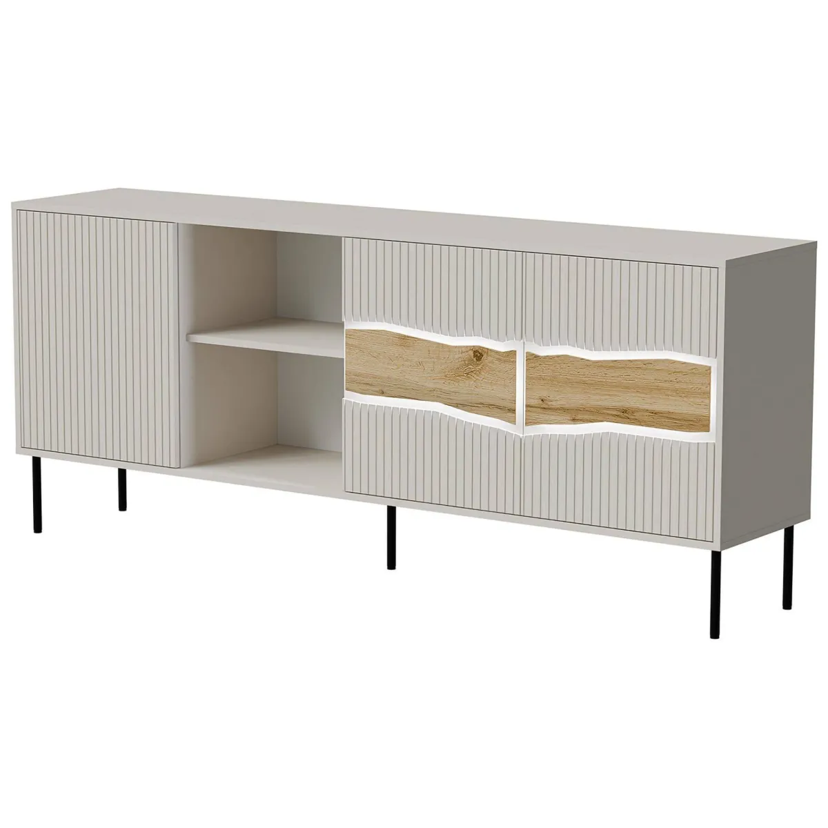 Madie|Credenze > Dmora Credenza Mestrino, 190x40 h80 cm, Beige e Rovere Nodi Beige Cashmere