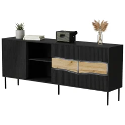 Credenza Mestrino, 190x40 h80 cm, Nero e Rovere Nodi
