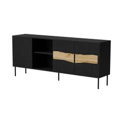 Credenza Mestrino, 190x40 h80 cm, Nero e Rovere Nodi