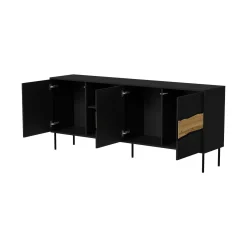 Credenza Mestrino, 190x40 h80 cm, Nero e Rovere Nodi