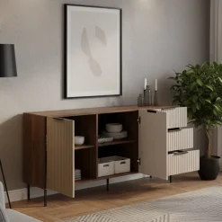 Credenza Monzuno, 156x42 h75 cm, Noce e Beige