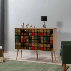 Cucina|Madie > Dmora Credenza mosaico 120x36x90h cm 3 ante - Arzumia Multicolore, Marrone Quercia