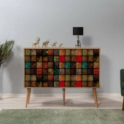 Cucina|Madie > Dmora Credenza mosaico 120x36x90h cm 3 ante - Arzumia Multicolore, Marrone Quercia