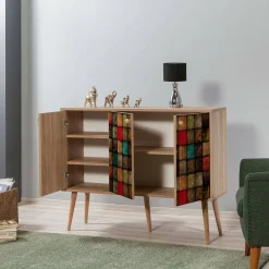 Cucina|Madie > Dmora Credenza mosaico 120x36x90h cm 3 ante - Arzumia Multicolore, Marrone Quercia