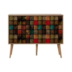 Cucina|Madie > Dmora Credenza mosaico 120x36x90h cm 3 ante - Arzumia Multicolore, Marrone Quercia