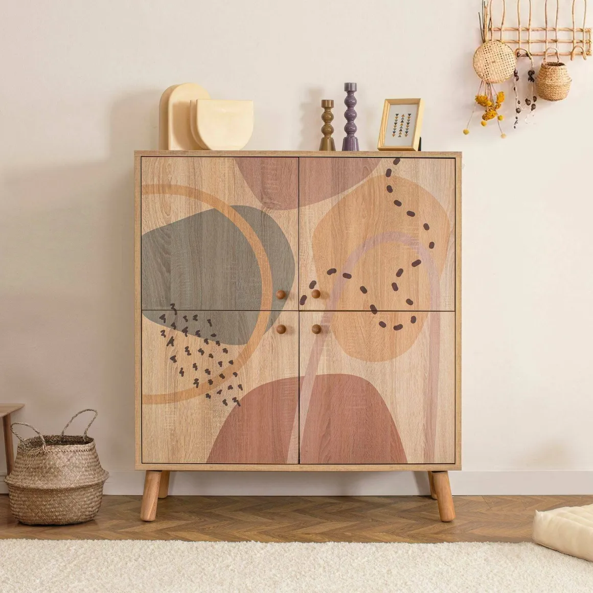 Credenza multicolore chic 95x36x111h cm 4 ante - Agyemang