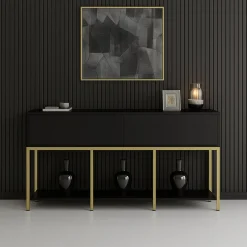 Cucina|Madie > Dmora Credenza nera e oro 150x30x80h cm 2 ante - Basilia Oro, Nero