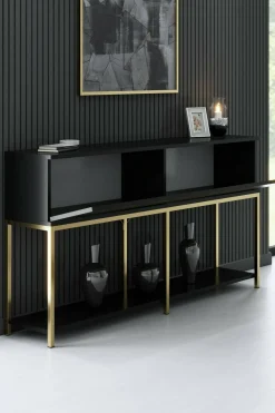Cucina|Madie > Dmora Credenza nera e oro 150x30x80h cm 2 ante - Basilia Oro, Nero