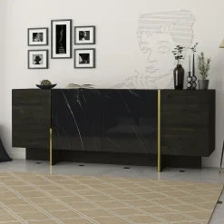 Credenza nera e oro 180x46x75h cm 4 ante - Asto