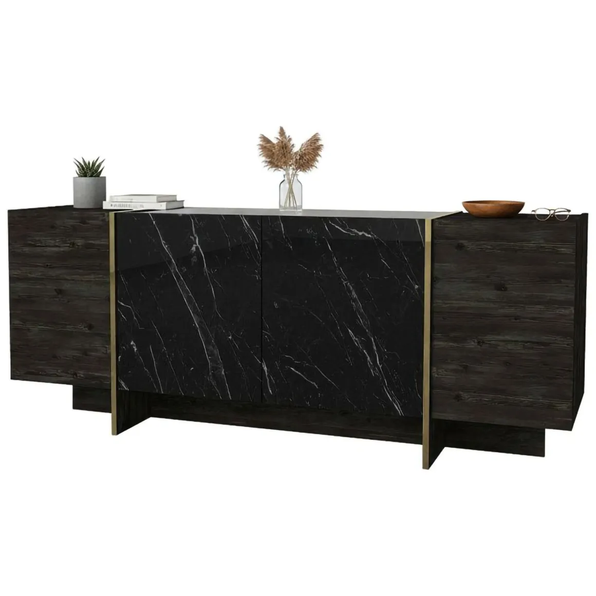 Credenza nera e oro 180x46x75h cm 4 ante - Asto