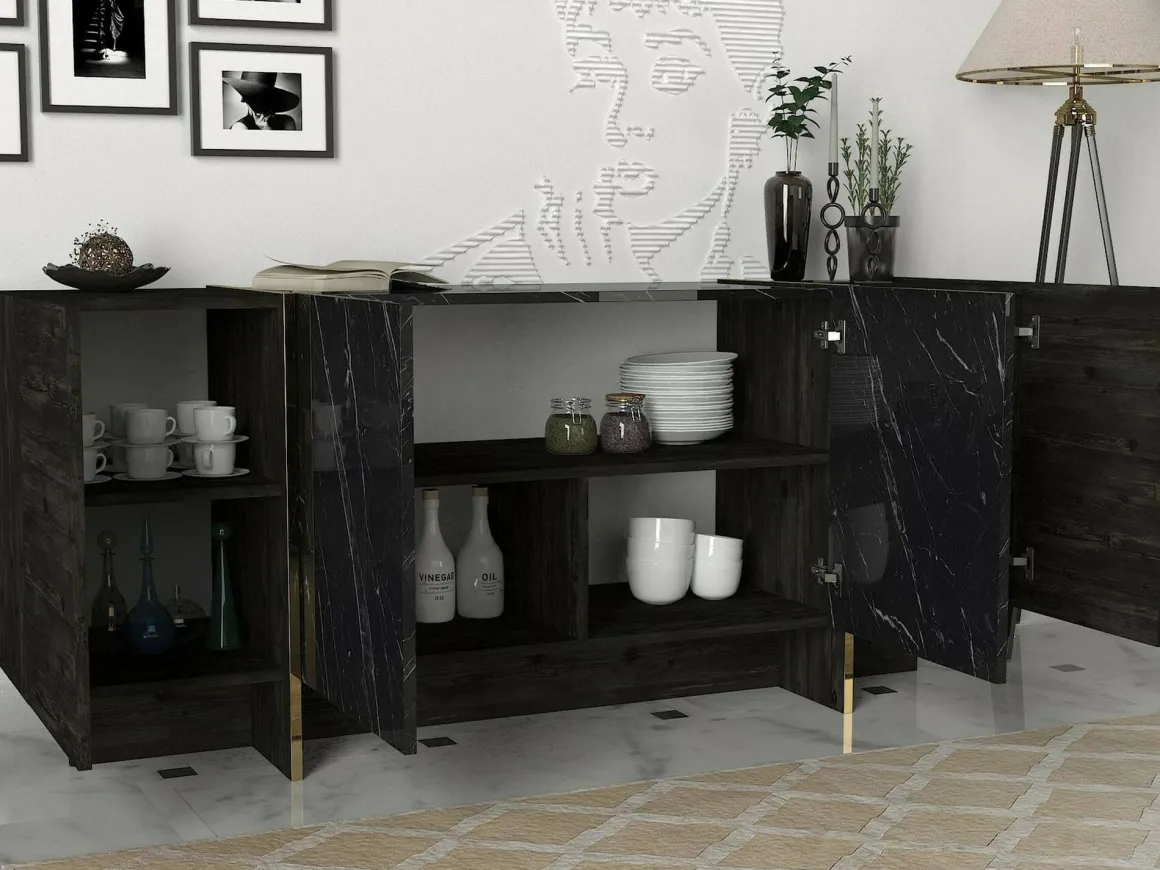 Credenza nera e oro 180x46x75h cm 4 ante - Asto