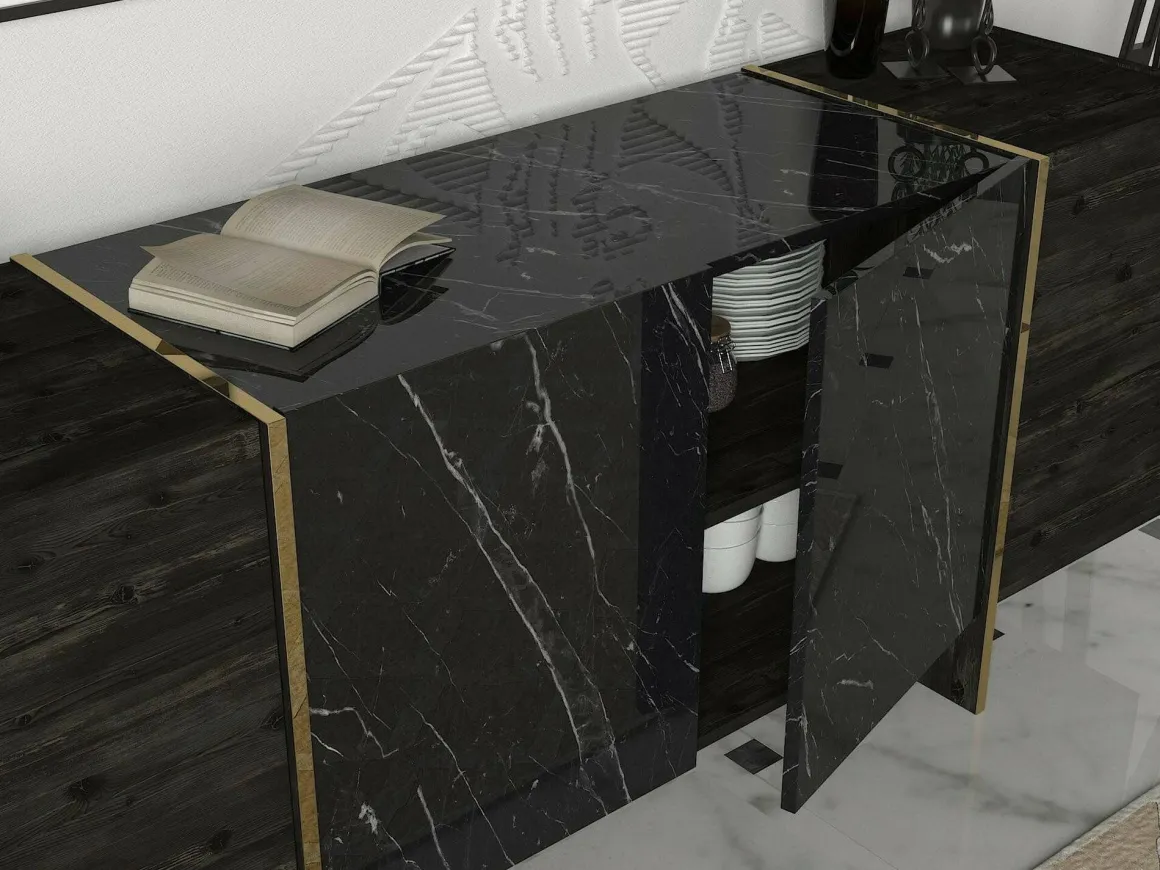 Credenza nera e oro 180x46x75h cm 4 ante - Asto