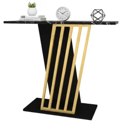 Madie|Credenze > Dmora Credenza nera e oro 90x29x76h cm moderna - Cempaka Oro, Nero Marmo