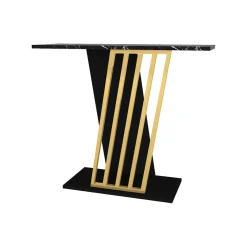 Madie|Credenze > Dmora Credenza nera e oro 90x29x76h cm moderna - Cempaka Oro, Nero Marmo