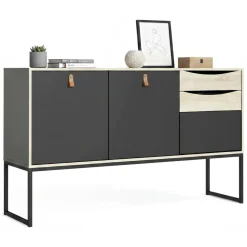 Madie|Credenze > Dmora Credenza nera e quercia 98x40x86h cm 1 anta e 3 cassetti - Molise Marrone, Nero Quercia