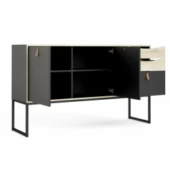 Madie|Credenze > Dmora Credenza nera e quercia 98x40x86h cm 1 anta e 3 cassetti - Molise Marrone, Nero Quercia