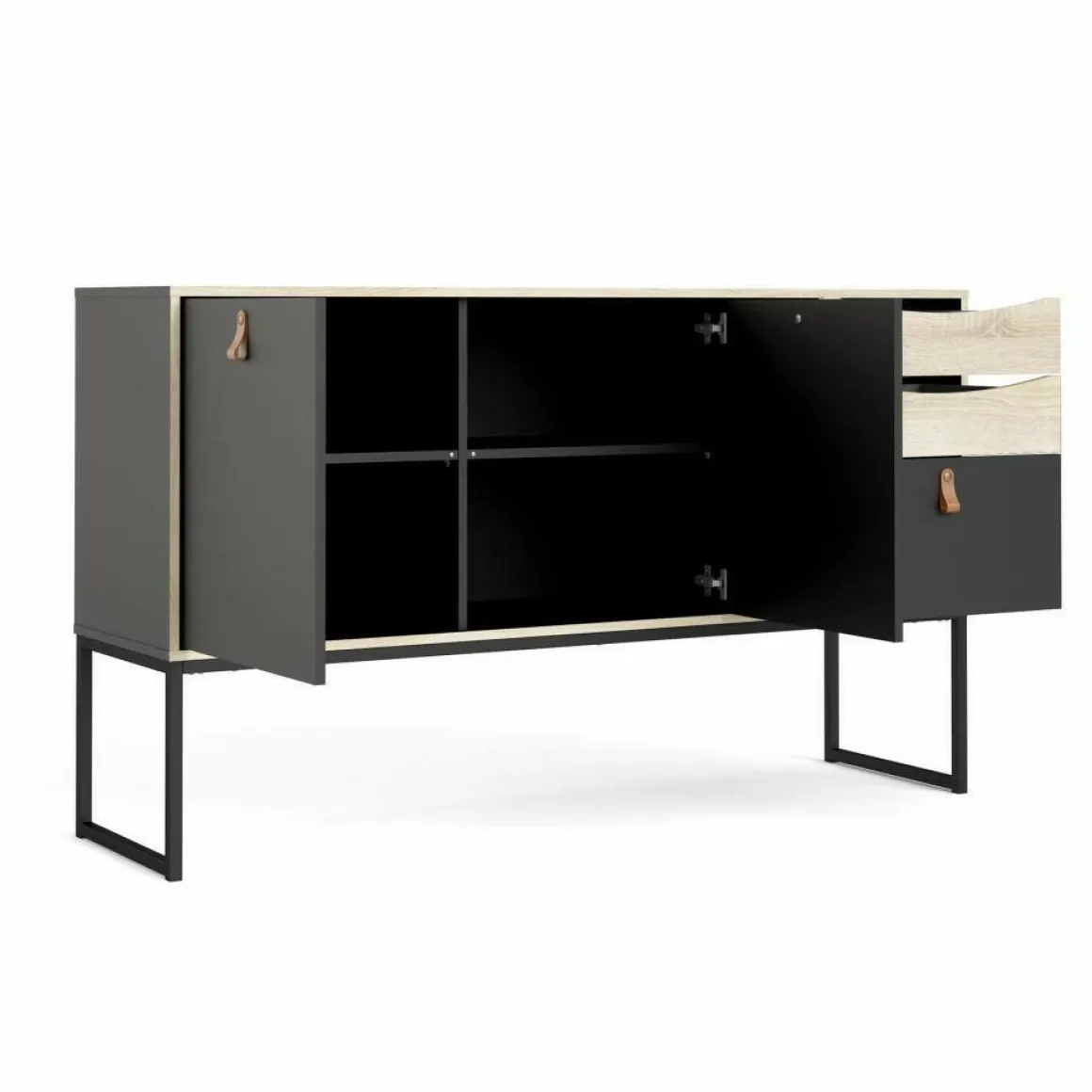 Madie|Credenze > Dmora Credenza nera e quercia 98x40x86h cm 1 anta e 3 cassetti - Molise Marrone, Nero Quercia