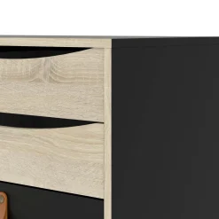 Madie|Credenze > Dmora Credenza nera e quercia 98x40x86h cm 1 anta e 3 cassetti - Molise Marrone, Nero Quercia