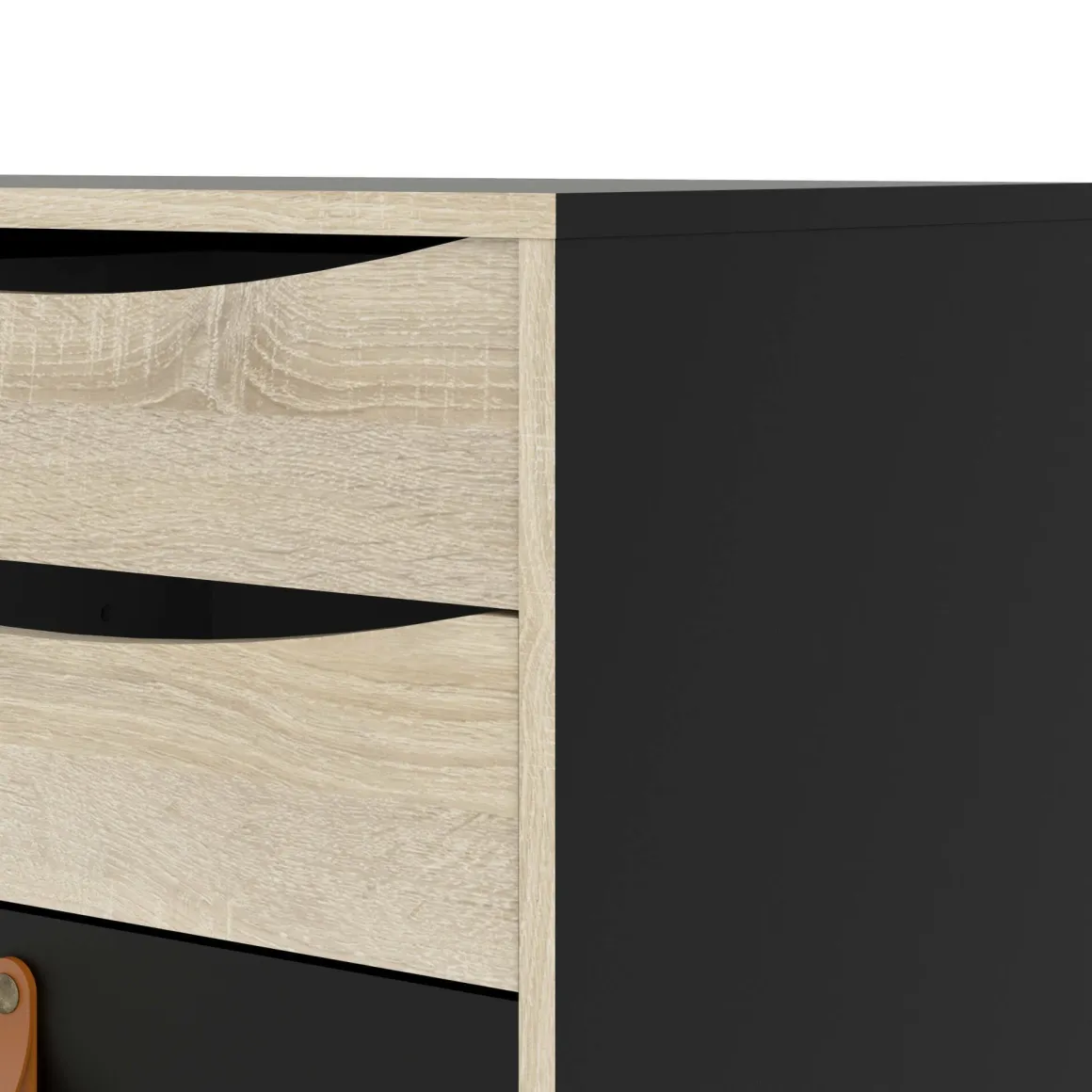 Madie|Credenze > Dmora Credenza nera e quercia 98x40x86h cm 1 anta e 3 cassetti - Molise Marrone, Nero Quercia