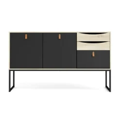Madie|Credenze > Dmora Credenza nera e quercia 98x40x86h cm 1 anta e 3 cassetti - Molise Marrone, Nero Quercia