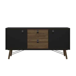Madie|Credenze > Dmora Credenza nera,noce 150x40x72h cm 2 ante e 2 cassetti - Manyi Marrone, Nero Noce