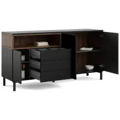 Madie|Credenze > Dmora Credenza nera,noce 175x48x89h cm 3 ante e 3 cassetti - Julie Marrone, Nero Noce