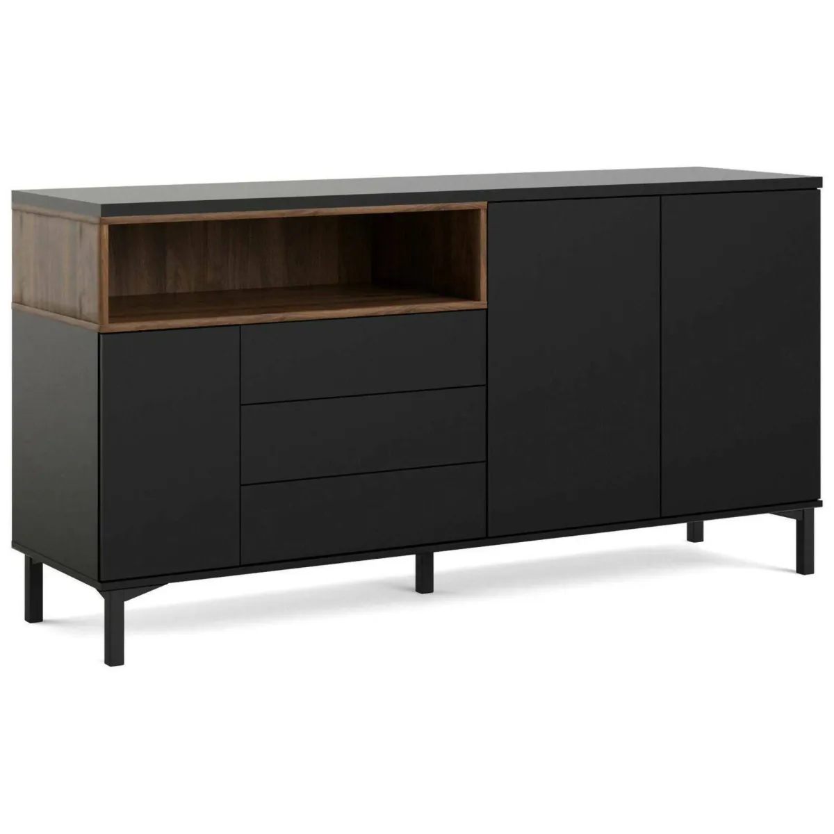 Madie|Credenze > Dmora Credenza nera,noce 175x48x89h cm 3 ante e 3 cassetti - Julie Marrone, Nero Noce