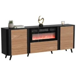 Madie|Credenze > Dmora Credenza nera,noce 88x36x118h cm 2 ante e 1 cassetto - Alfra Marrone, Nero Noce