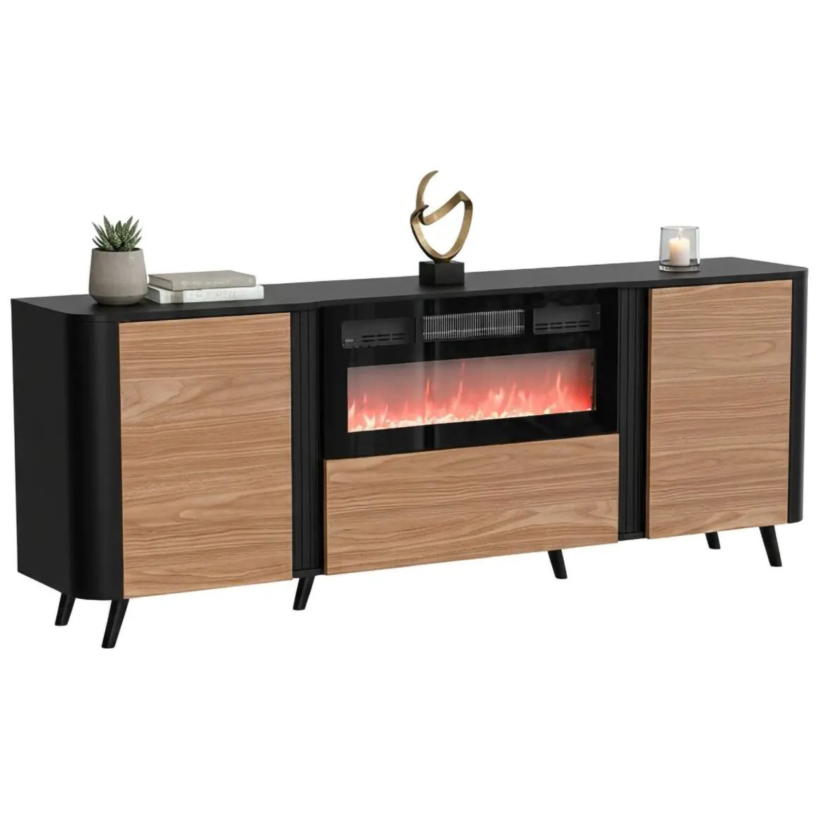 Madie|Credenze > Dmora Credenza nera,noce 88x36x118h cm 2 ante e 1 cassetto - Alfra Marrone, Nero Noce